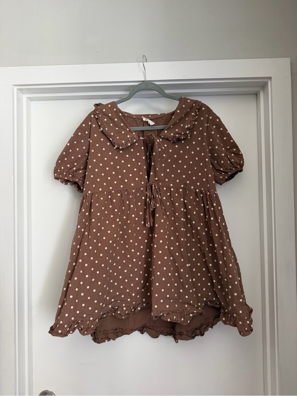 Reformation Brown Polka Dot Ruffle-Trim Midi Dress